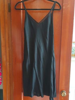 Sisley Black V-Neck Slip Dress with Spaghetti Straps